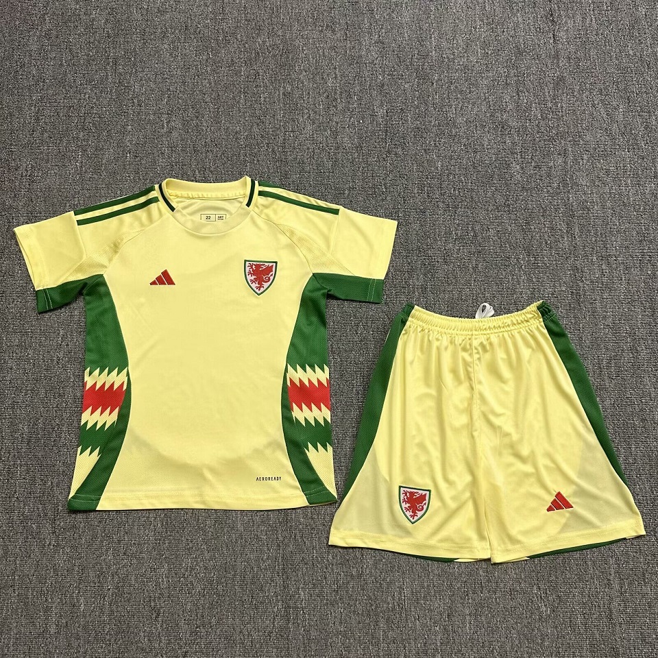 Kids-Wales 2024 Euro Away Yellow Soccer Jersey